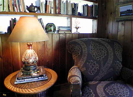 pine paneled living room